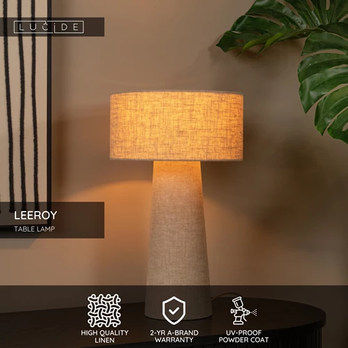 Lucide LEEROY - Table lamp - Ø 30 cm - 1xE27 - Taupe - USP